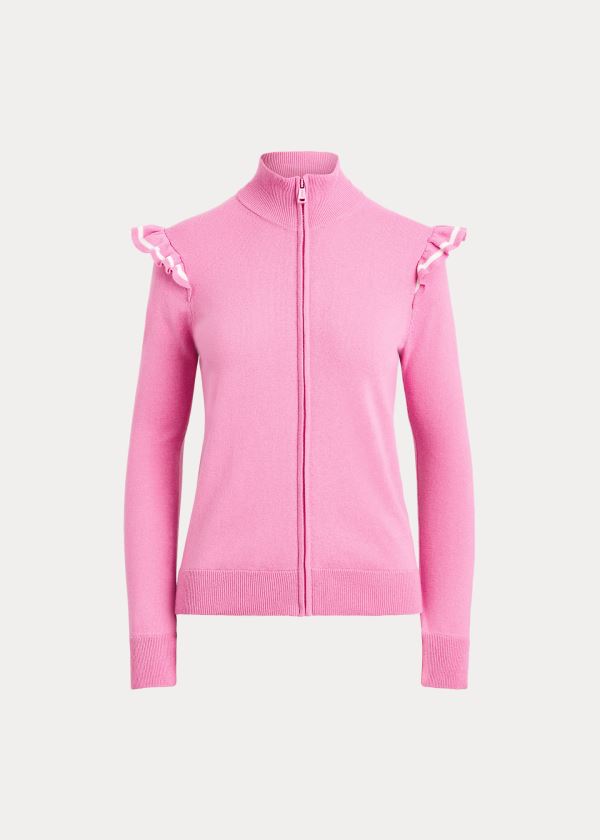 Sueter Ralph Lauren Mujer Rosas - Ruffle-Trim Zip Golf - CVAHP1435